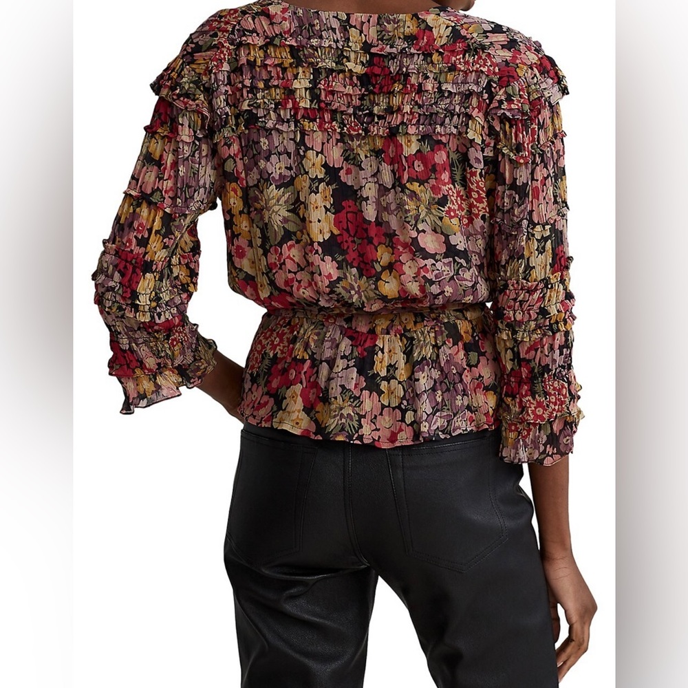 Polo by Ralph Lauren Floral Wrap Blouse in Pink, Yellow, Black - Picture 3 of 5